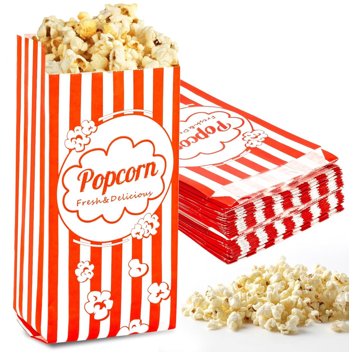 SnelShoppen - 100 STKS Popcorn Zakken Individuele Porties - Wegwerp Papieren Popcorn Zakken voor Filmavond, Feesten, Carnaval en Halloween - Makkelijk