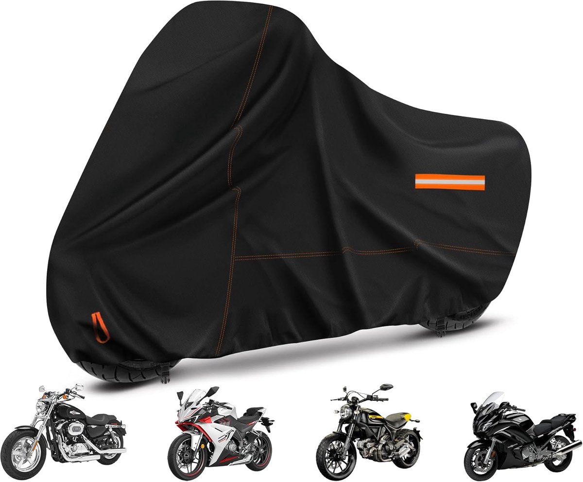 SnelShoppen - Motorfiets Dekzeil Waterdicht 245x106x125cm | Buiten Motorfiets Cover Winddicht Stofdicht | 210D Oxford Stof Zwart | Bromfiets Scooter M