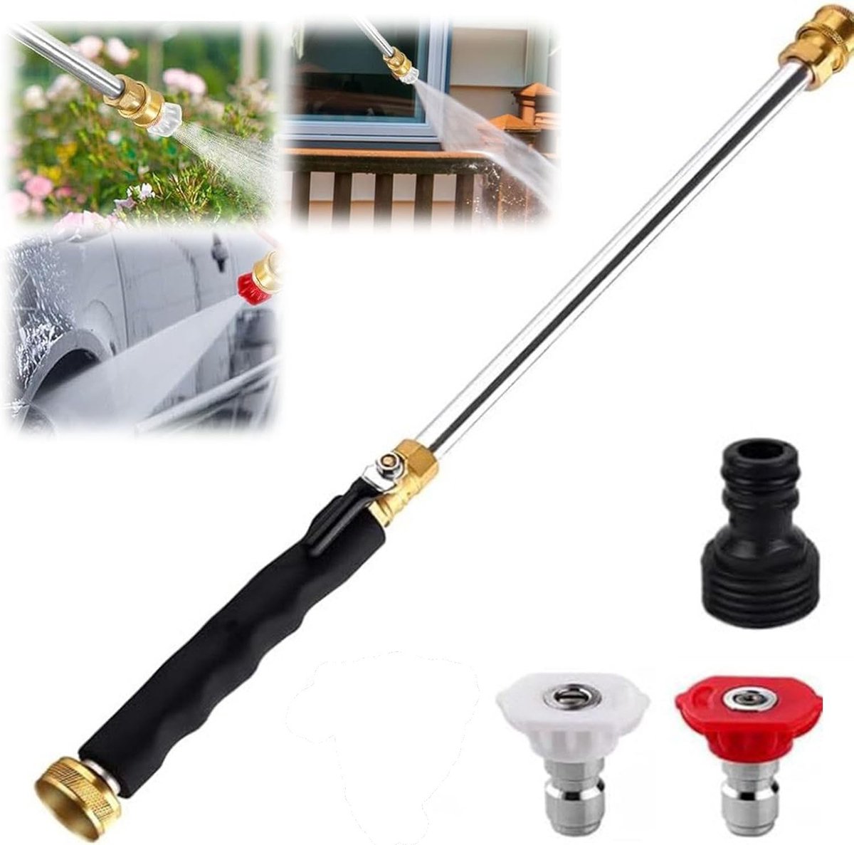 Hogedrukreiniger Spuitlans - Met 2 Nozzles - 46cm - Verstelbaar - Zwart - Hogedrukspuit Tuinslang Opzetstuk - Waterpistool Auto Wassen & Terrasreiniging - Jet Washer Wand - Universele Koppeling