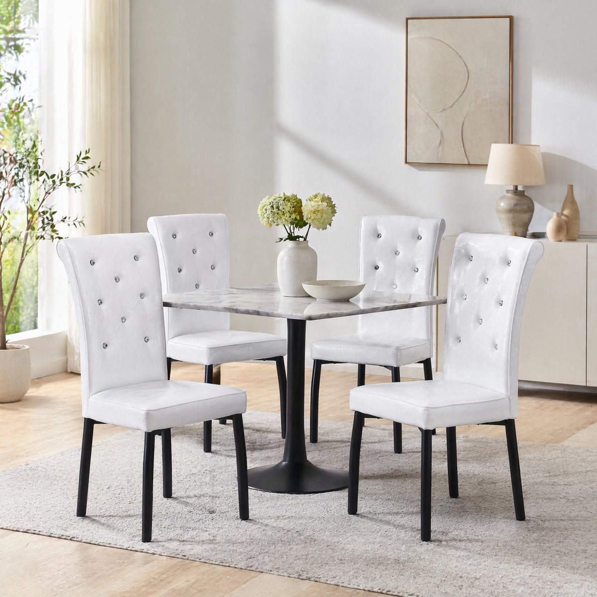 COVREO Eetkamerstoel 101 x 42 cm - set van 2, kunstleer, metalen onderstel, wit en zwart