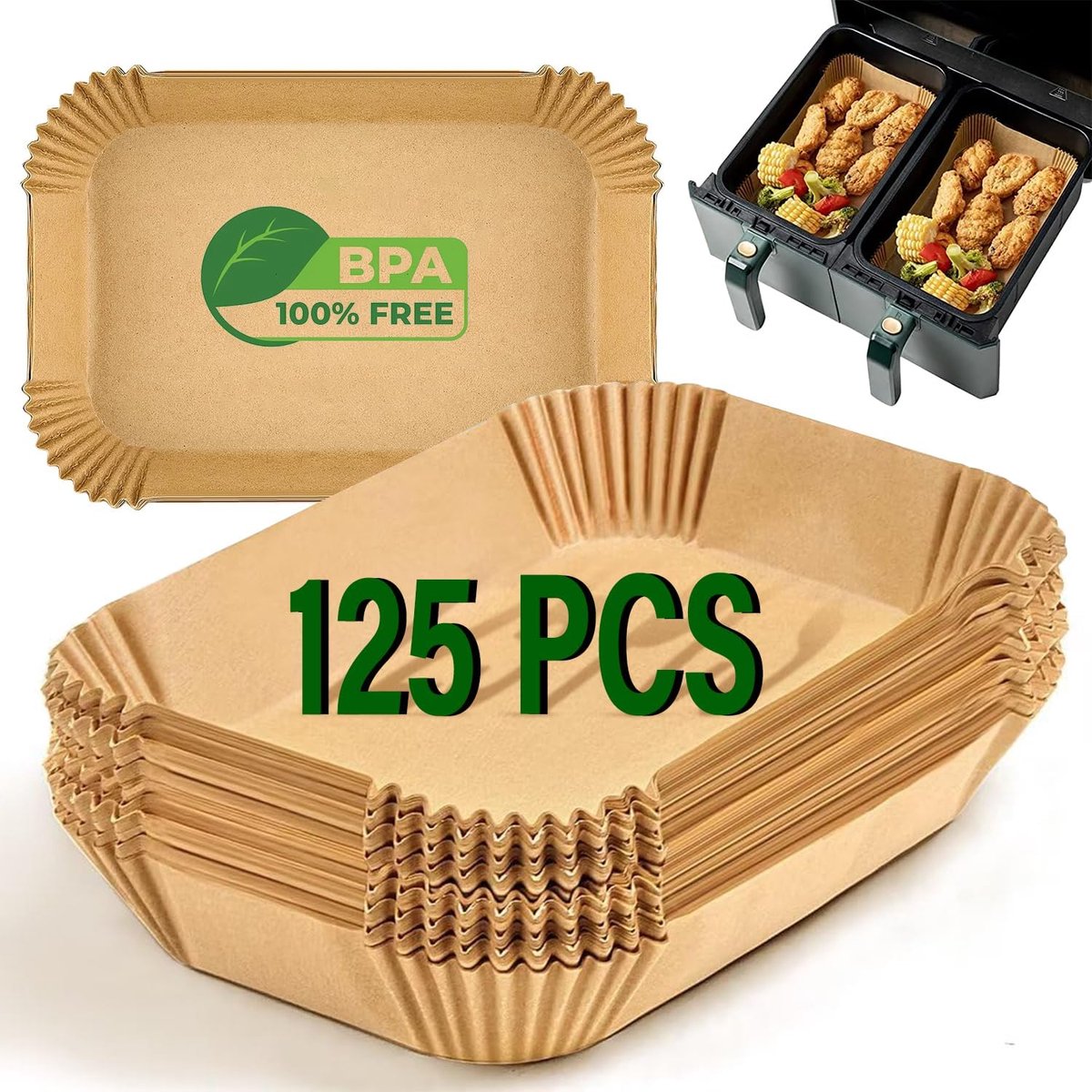 SnelShoppen 125 Stuks Air Fryer Liners Wegwerp Perkament Papier Liner voor Air Fryer Perfect voor Ninja Dual Salter Tower en Meer Ideaal Keuk