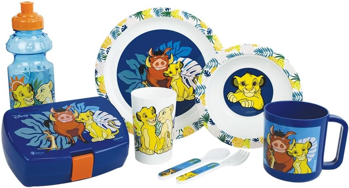 SnelShoppen - Kinderserviesset 7-delig met glas 220 ml, diep bord Ø 16 cm, plat bord Ø 22 cm, mok 350 ml, drinkfles 350 ml, herbruikbaar en ideaal voo