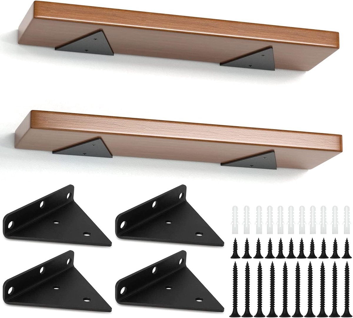 SnelShoppen - 4 Stuks Driehoek Plankdrager Zwart 8cm | Zwevende Plankdragers Onzichtbaar, Plank Steun, Metalen Plankendrager, Blind, Discreet, Voor Wo