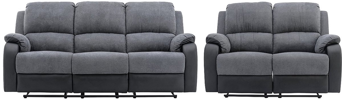 Vente-unique Twee- en driezits-relaxbank van microvezel en grijs en zwart kunstleer BRODY