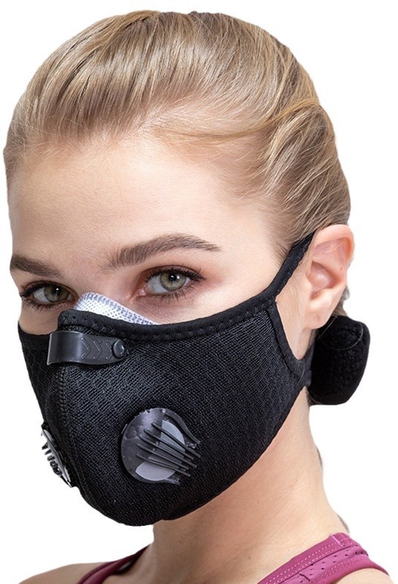 2 stuks herbruikbaar gezichtsmasker voor fietsers, wind-, stof- en koubestendig, voor fietsen, en skaten (Zwart)