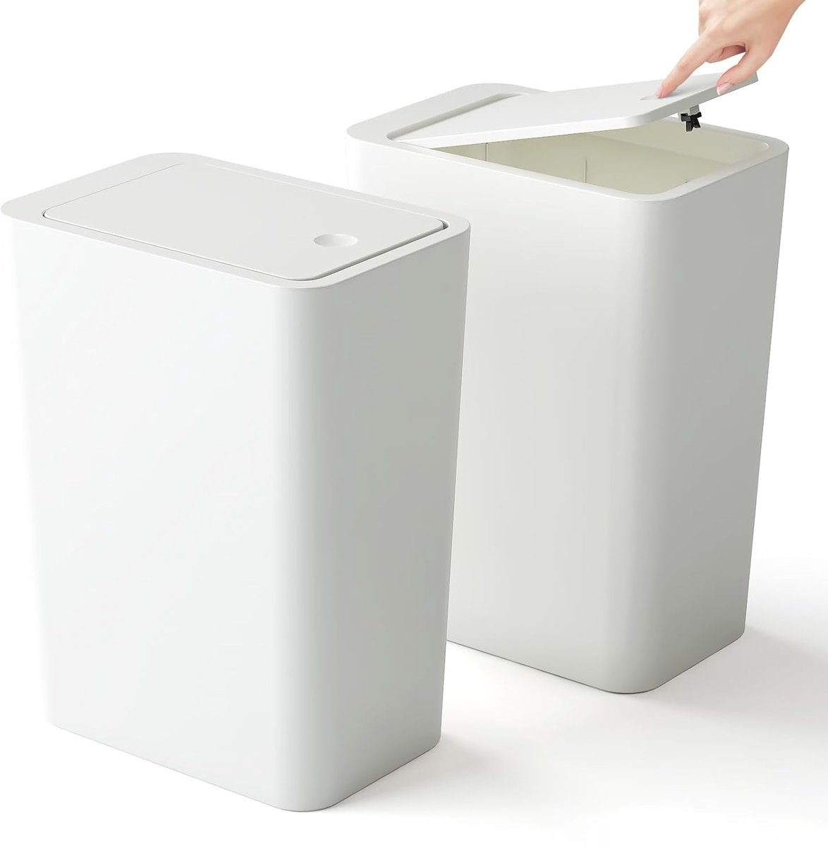 SnelShoppen - Vuilnisemmer Badkamer met Pers 10L - Smalle Geurdichte Afvalemmer met Deksel - 2 Stuks voor Keuken, Badkamer, Kantoor, Woonkamer, Slaapk