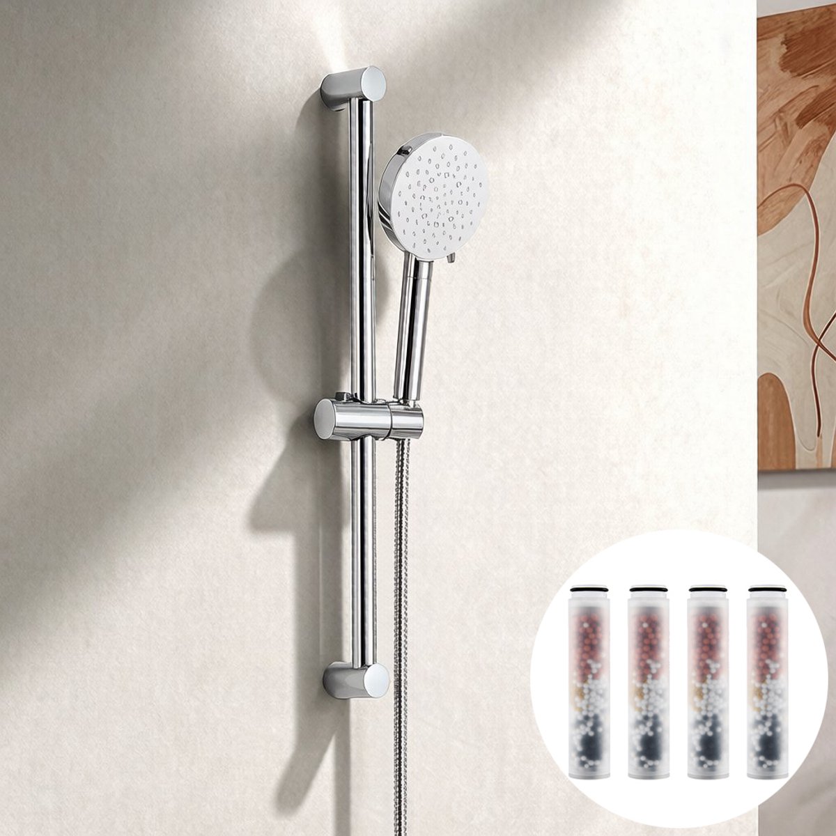 Auralum Max Doucheset met Handdouche - 70 cm Glijstang - Douchekop met 4 Filters en 150 cm Slang - 6 Straalstanden - Complete Glijstangset - Doucheset met Doucheslang - Chroom