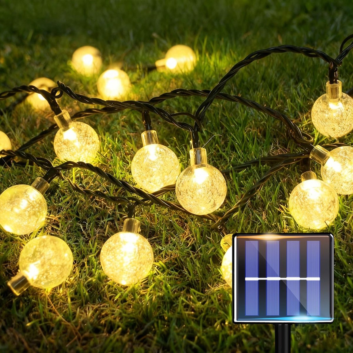 SnelShoppen - Lichtsnoer op Zonne-energie 15m met 60 LED's - Weerbestendig IP64 - Perfect voor Buiten, Balkon, Tuin en Terras met Kristallen Bollen