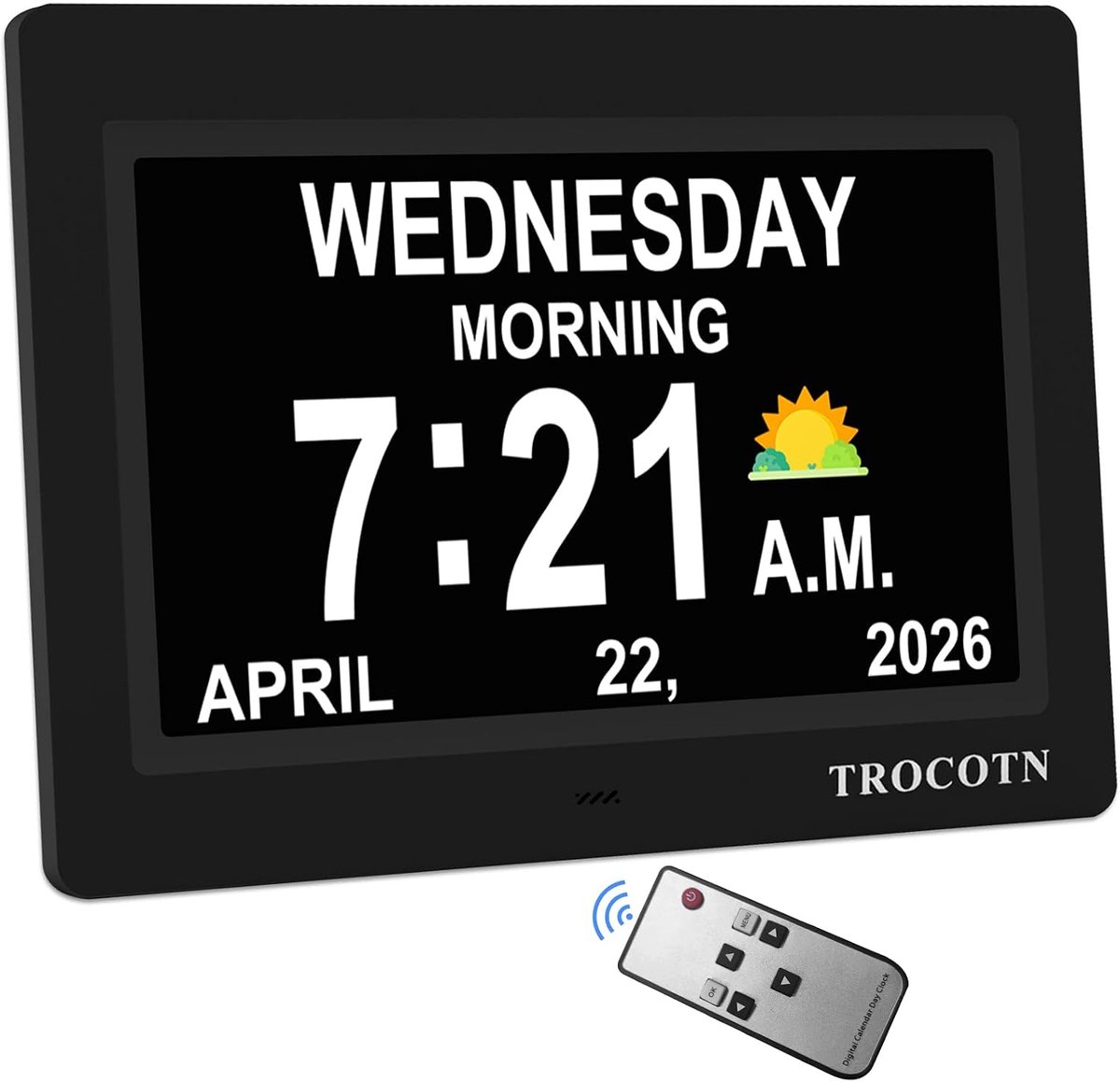 SnelShoppen - TROCOTN Dementie Horloge voor Senioren - Digitale Kalender Klok met Datum en Weekdag - 7 Inch Zwart - Ultragrote HD Seniorenklok voor Th