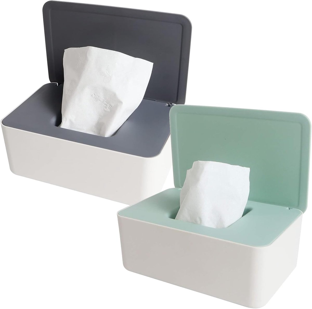 SnelShoppen - Vochtige Toiletdoekjesdozen 2 Stuks - Tissuehouder Dispenser - Hoogwaardig Polyprope - Grijs en Groen - Ideaal voor Thuis en Kantoor
