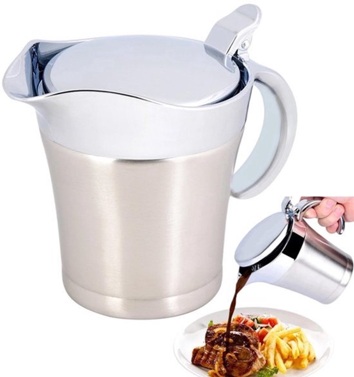RVS Gravy Bowl 450ml - Dubbelwandig Geïsoleerd - Met Deksel