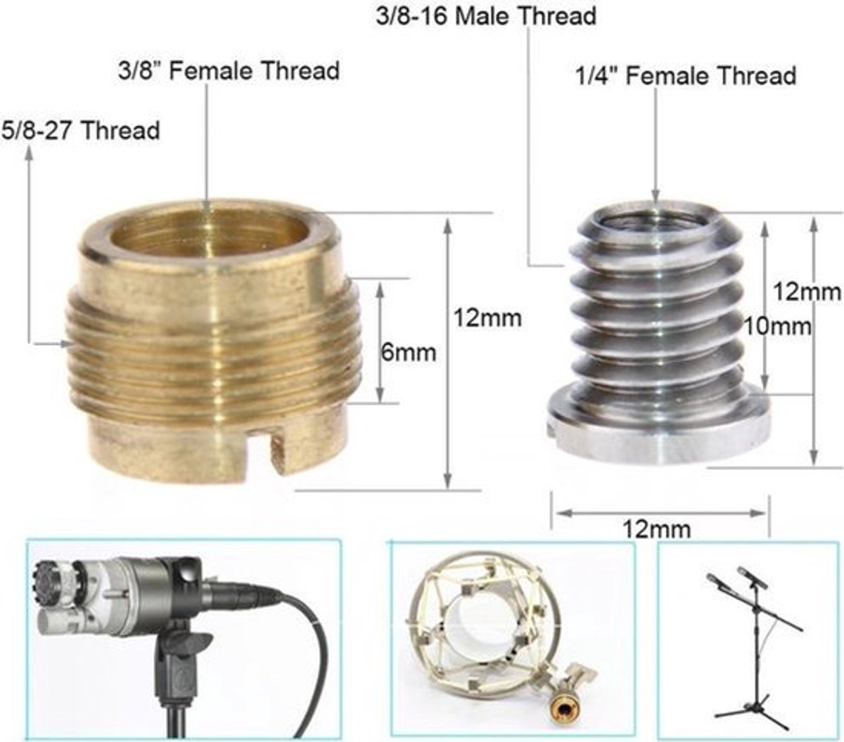 1/4 naar 3/8 en 3/8 naar 5/8 Microfoon Schroef Adapter - Set van 2