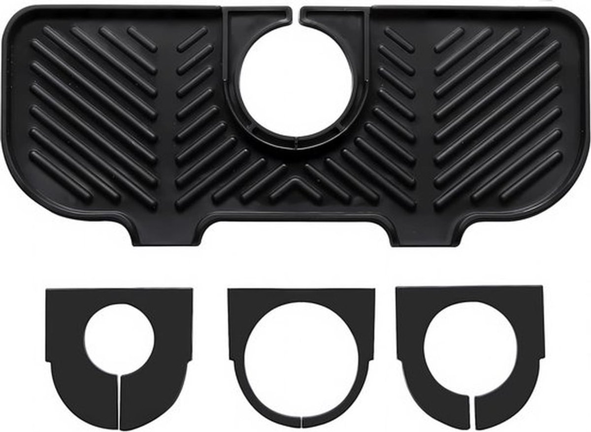 Afdruiprek mat siliconen - Gootsteenmat organizer voor sponzen, borstels en zeep zwart