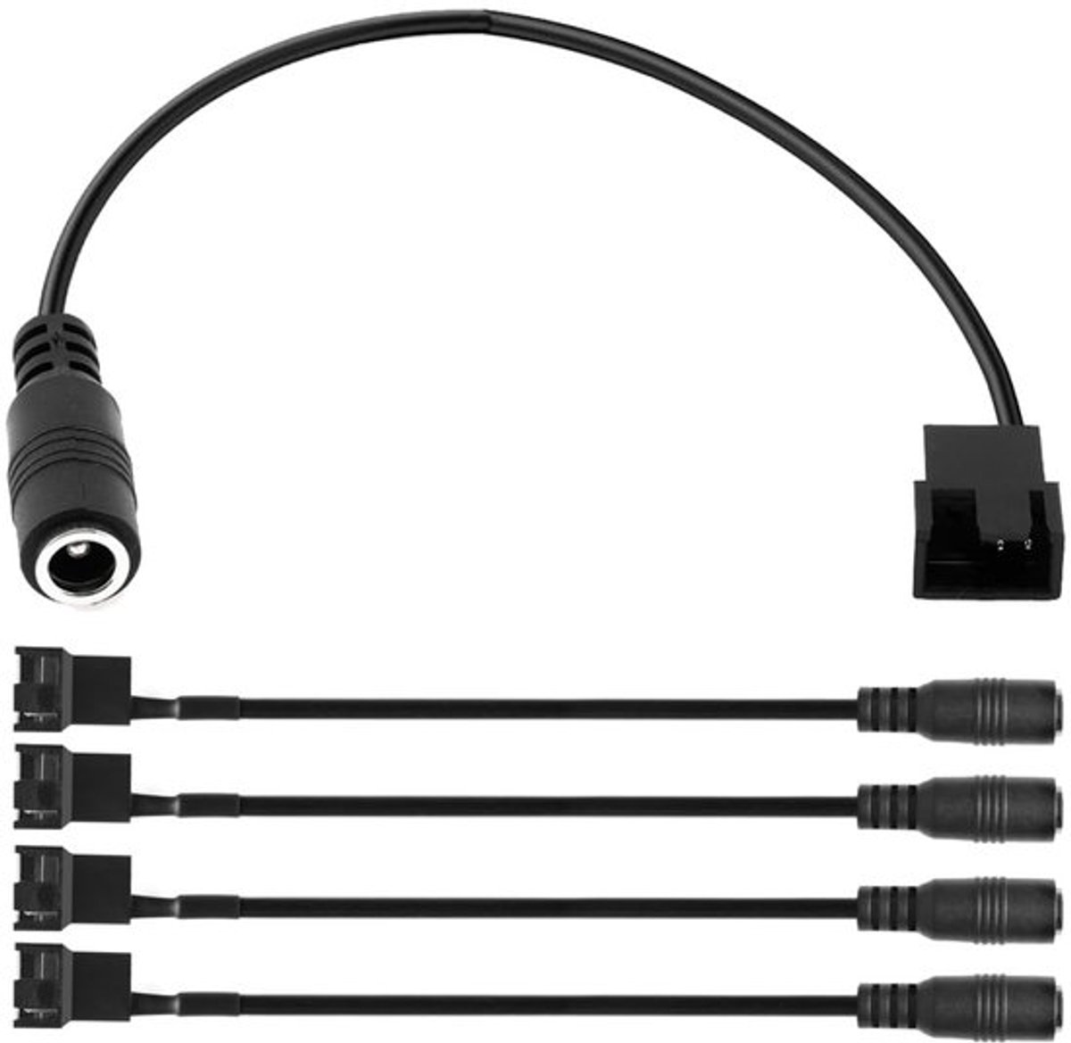 5 stuks DC naar 4-pins/3-pins PC ventilator, DC 5.5mm x 2.1mm vrouwelijke plug naar 3/4 pin mannelijke connector PC behuizing ventilator voedingsconverter kabel voor voeding naar 12V PC ventilator
