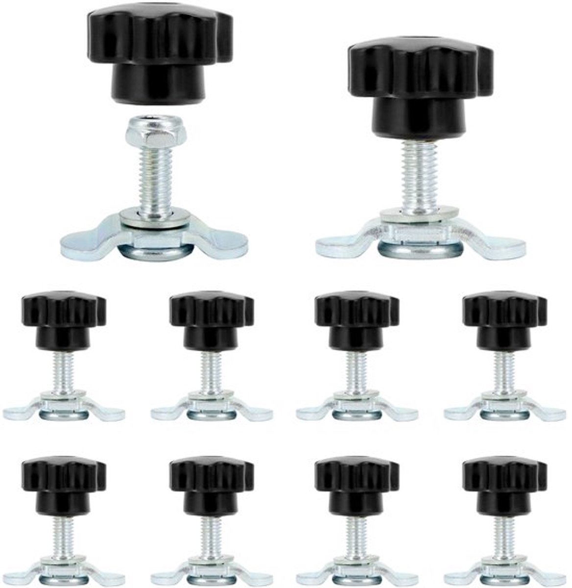 ® Set van 10 schroeffittingen voor sjorrail airlinerail - M8x20 500daN eindfitting met stergreepschroef - geschikt voor gatdiameter 20 mm