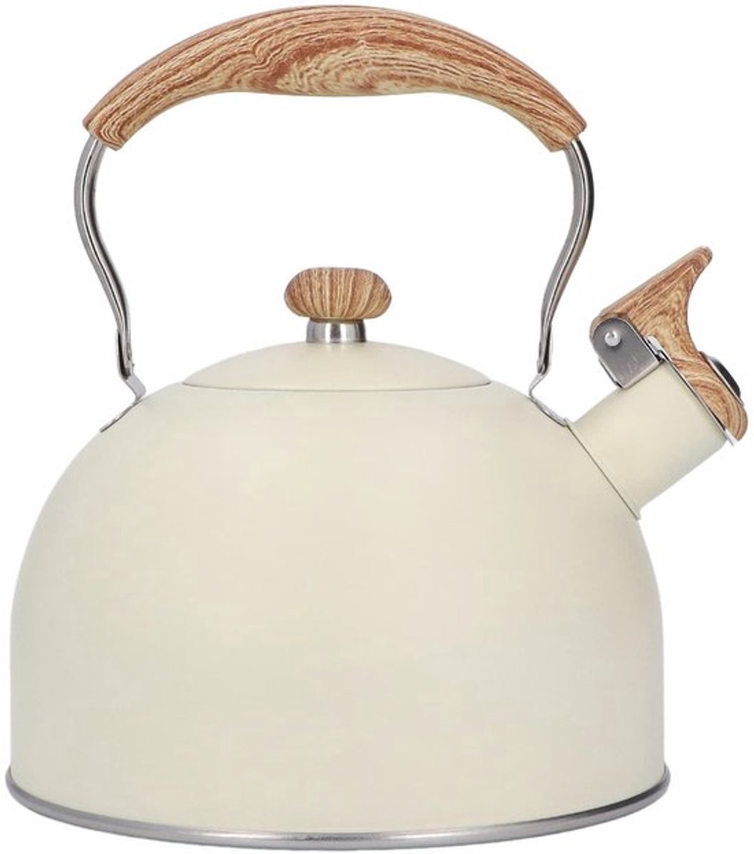 2,5 liter roomketel voor bevestiging op gasfornuizen, gasfornuis van roestvrij staal, beige, houten handvat, bevestigingsgreep