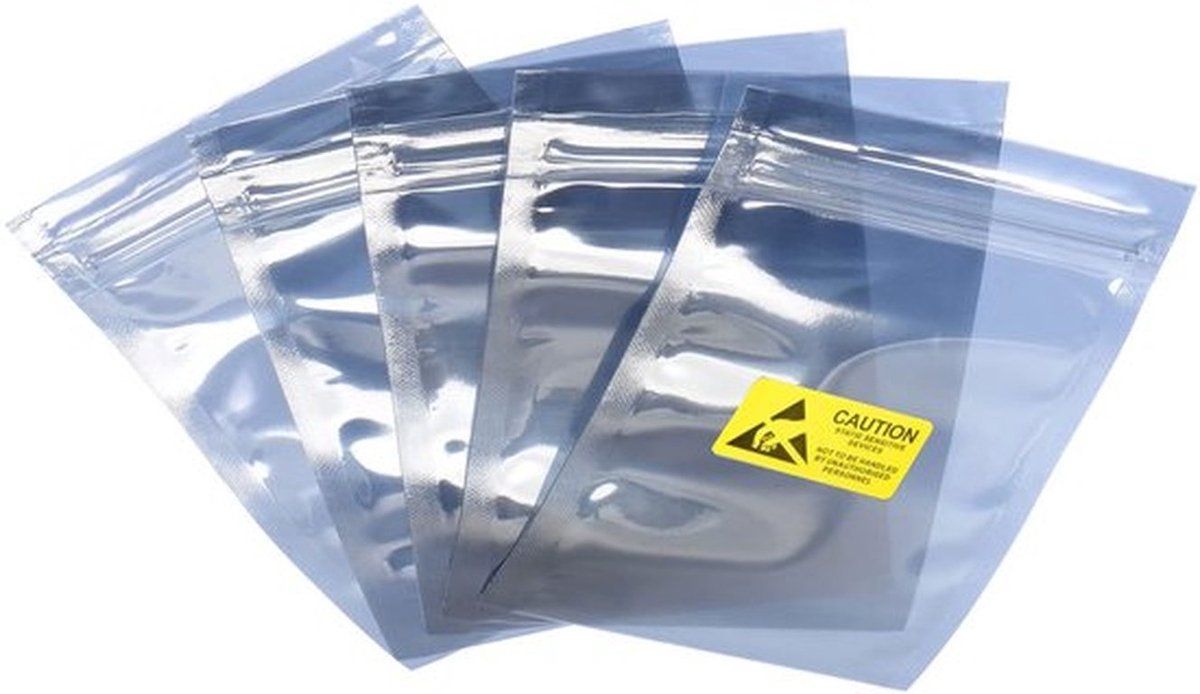 50 stuks antistatische zakken ESD-afschermingszakken, hersluitbaar met etiketten, voor elektronisch apparaat, GPU-harde schijf, SSD, HDD, moederbord] – 3 x 5 inch