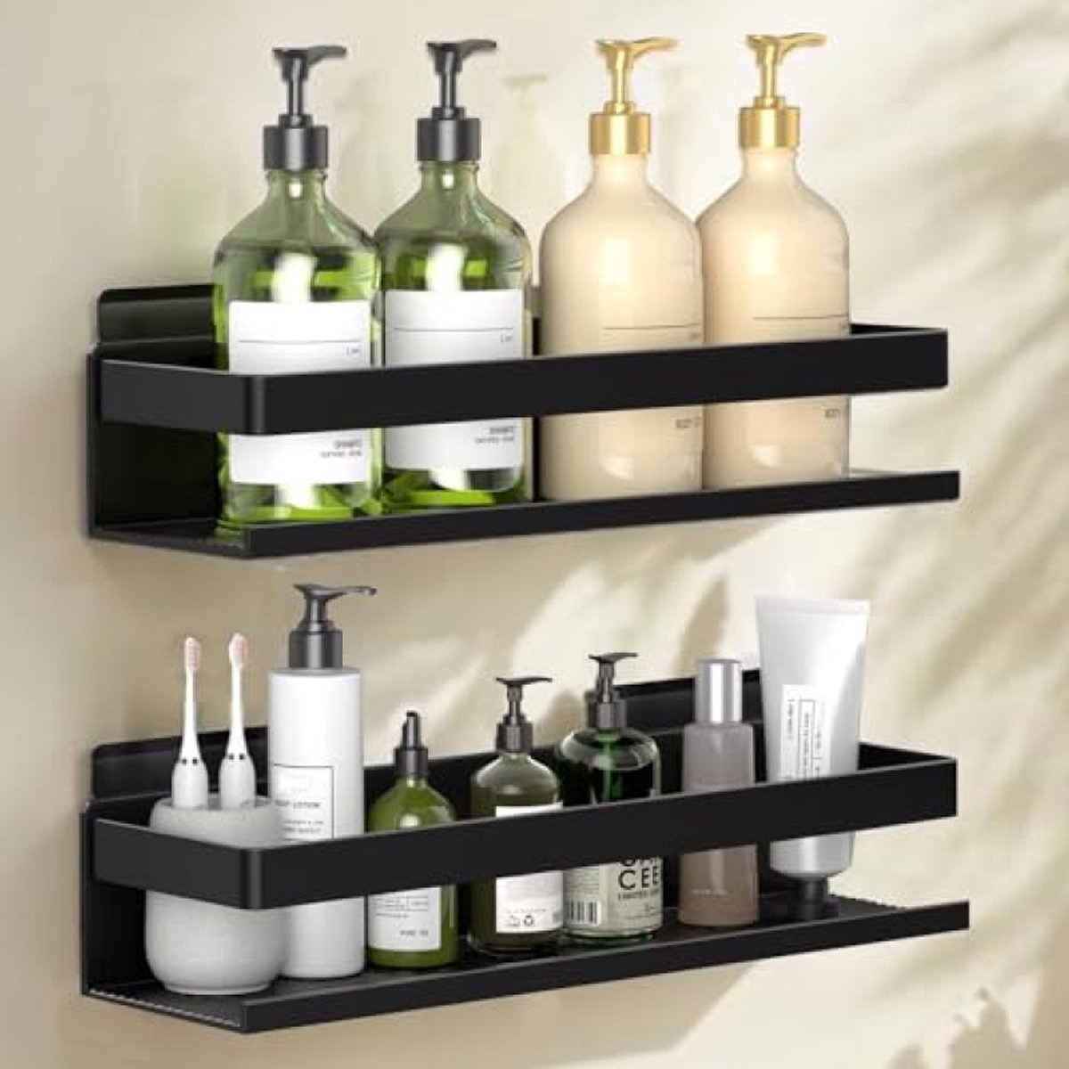 LoShop Badkameropbergrek - Douchemand Aluminium 2-pack - 30 cm - Zelfklevend & Schroefmontage - Zwart