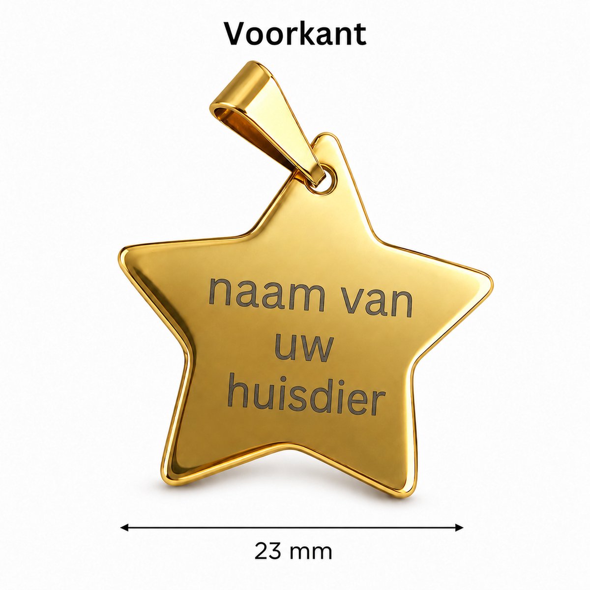Gepersonaliseerde Hondenpenning Ster - Kattenpenning / Huisdierpenning - Gegraveerde ID-tag met naam, telefoonnummer en adres - Dubbelzijdig RVS naamplaatje - Goud - 23 mm