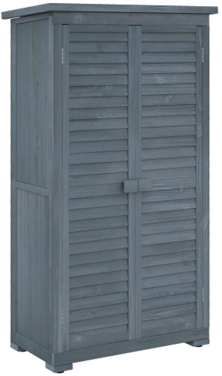 Tuin Kast Hout 87x46,5x160cm Grijs Sparrenhout Pultdak Bitumen Waterdicht Lamellendeuren 3