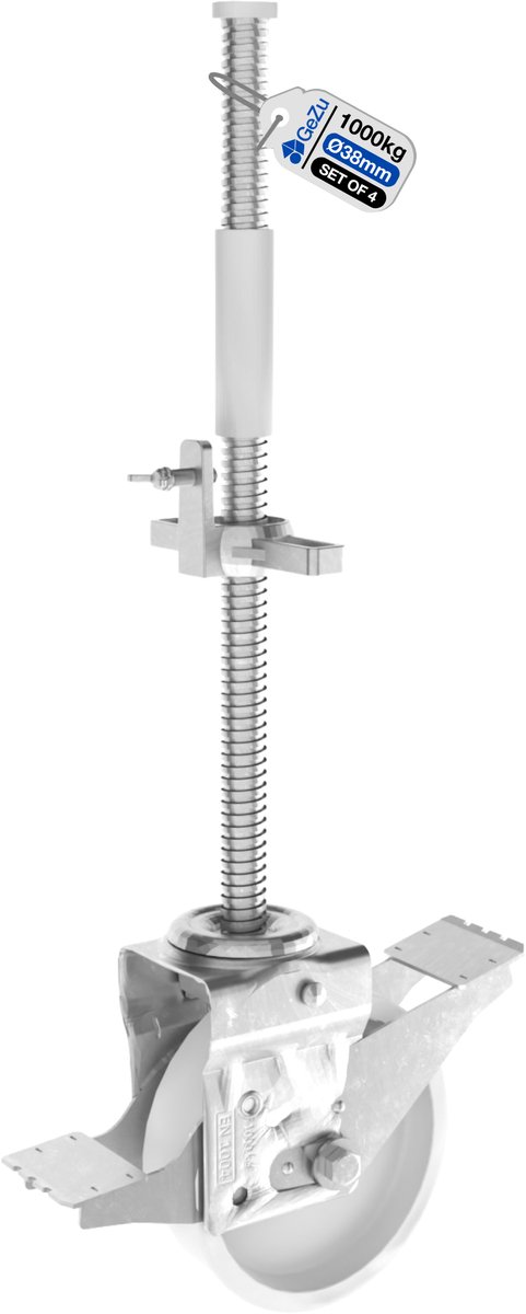 GeZu Impex Steiger Spindel met zwenkwielen rem Gegalvaniseerd Set van 4 1000 kg rolsteiger wielen