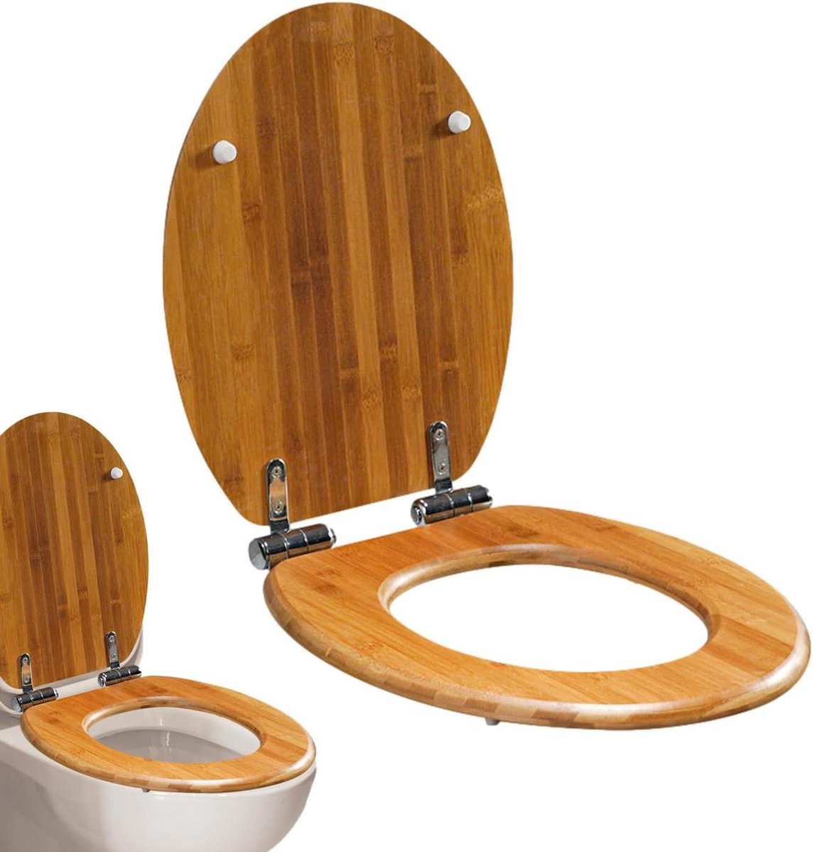 Ovale wc-bril - Toiletzitting hout - Badkamer renovatie - Anti-knijp design - 52.5 cm lang - Houtkleur