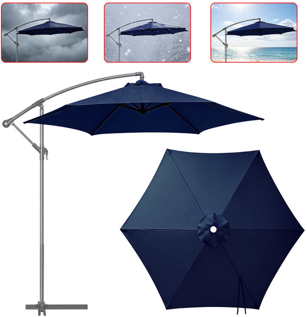 Vervangend doek voor parasols met 6 baleinen – Waterdicht doek – Groot parasoldoek voor buiten – Vervangend doek voor terras-, middenmast- en zweefparasols – Vervangende zonwering – Geschikt voor markt- en terrasparasols – Diameter 300 cm