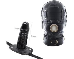 Lzwintrading – SM Bondage - BDSM - Bondage Mask - Zwart PU Leren Bondage masker met Dildo Gag & oogbedekking - Sex Toys voor Vrouwen Koppels - Seksspeeltjes