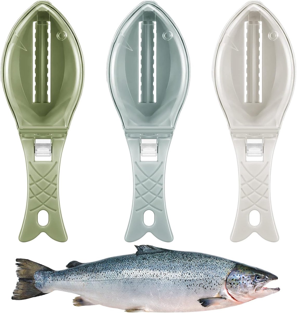 3-delige set plastic visschubbenverwijderaars - 16 x 6 cm - 3 kleuren - Gemakkelijk in gebruik - Handig hulpmiddel om snel en netjes visschubben te verwijderen - Blauw, wit, groen