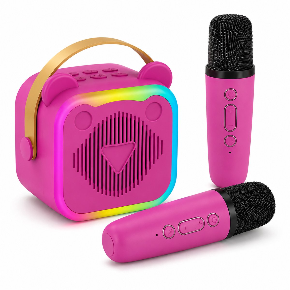 Mini Karaoke Machine voor Kinderen - Draagbare Zangset met 2 Draadloze Microfoons - voor Meisjes & Jongens 3-12+ Jaar - Roestrood - 1 Set