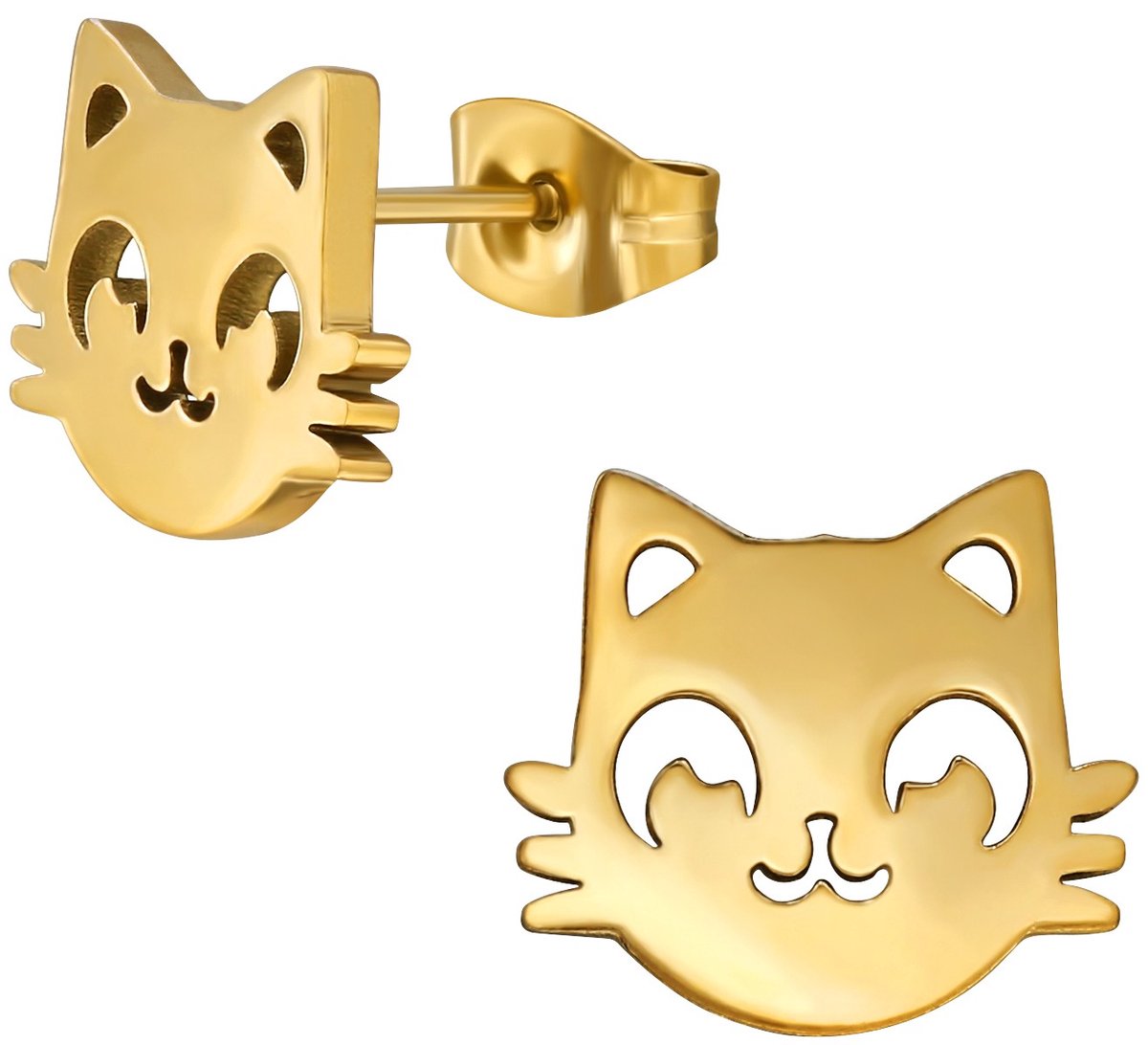 CS Joy - kat poes oorbellen - Chirurgisch staal - kat oorknoppen - 11 x 10 mm - ip/pvd gold plated