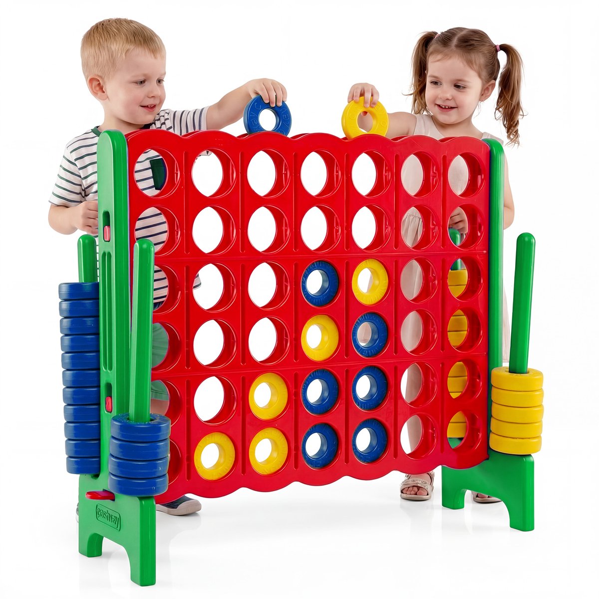 COSTWAY 4-wint spel, 4 wint speelbordsets, vier in een rij spel met 42 jumbo-ringen en schuifregelaars voor snel opnieuw starten voor kinderen en volwassenen (groen)