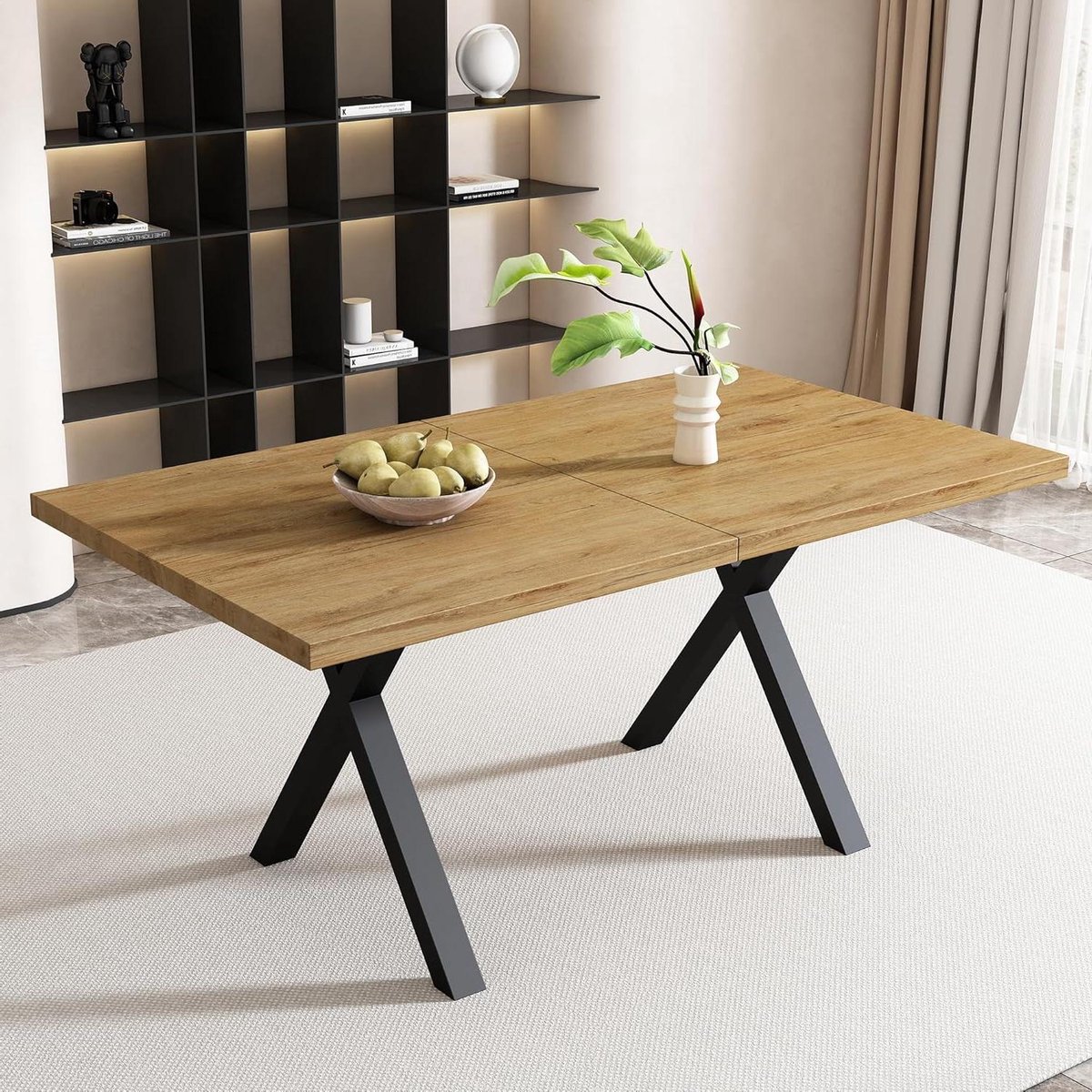Eettafel met poten - Keukentafel rechthoek - Samen eten - Industriële stijl - 140 x 80 cm - Eikenlook zwart