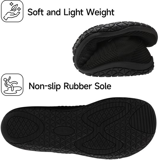 Barefoot Schoenen - Sportschoenen Sneakers - Fitnessschoenen - Hardloopschoenen - Ademend Knit Textiel - Platte Zool - Zwart- Maat 45