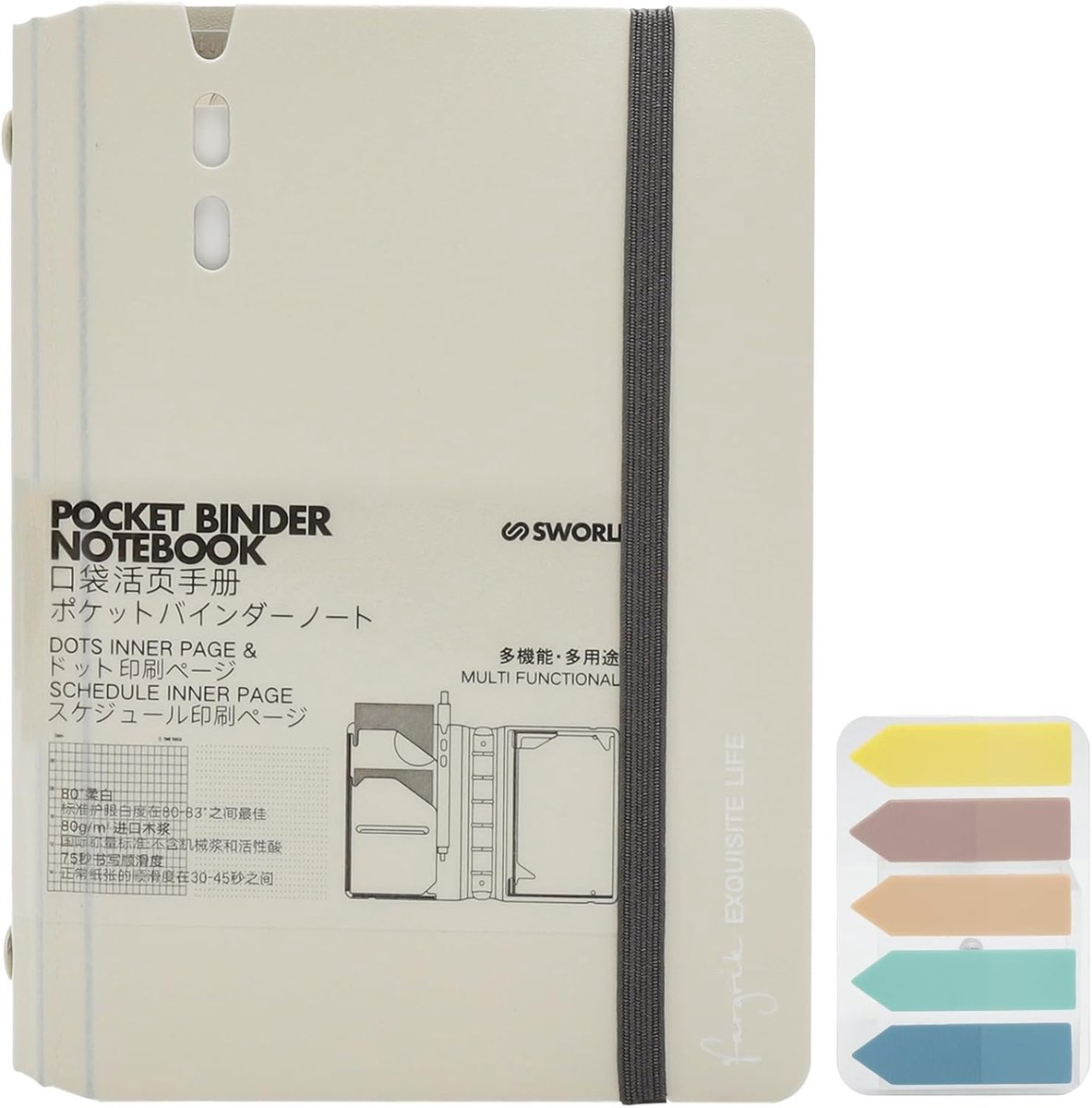 SnelShoppen - A7 Notitieboek Navulbaar met Elastiek, 6 Ringen, Pennenhouder, Macaron Design, Ideaal voor Kantoor, School, Reizen en Persoonlijke Plann