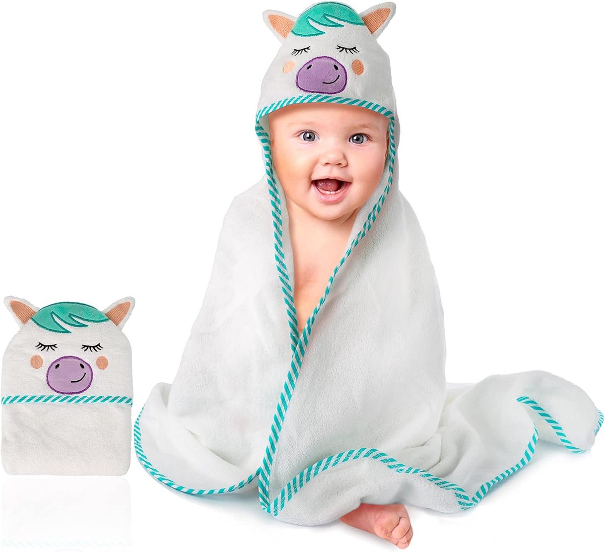 SnelShoppen - Badhanddoek met Capuchon voor Kinderen - 100% Katoen - Absorberend - Uniseks - 90 x 90 cm - Ideaal voor Baby's en Kinderen van 0-5 Jaar