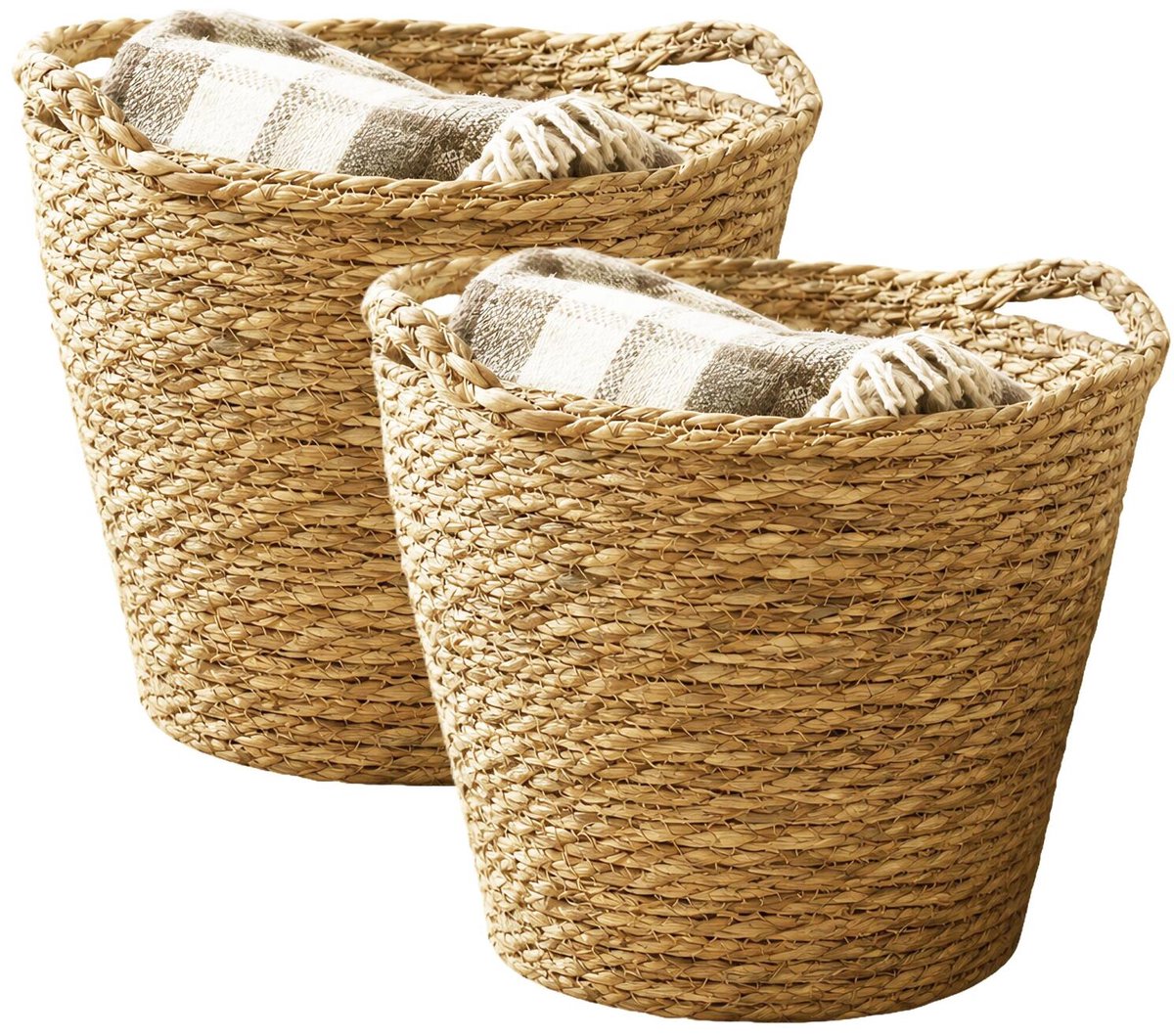 Atmosphera Opbergmand Bali - 2x - rond - zeegras - bruin - 31 x 29 cm - decoratief - met handgrepen