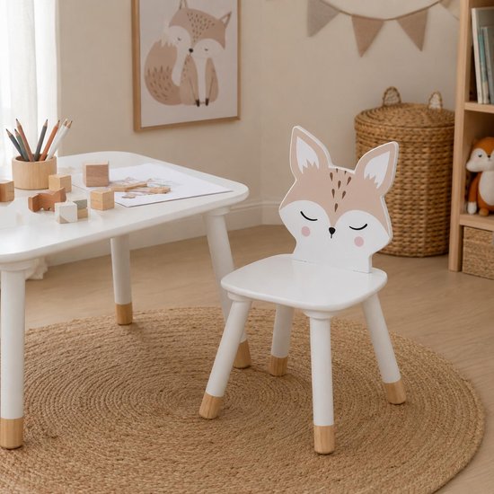 Kinder stoeltje Foxy de vos - 2x - wit - hout - D28 x H52 cm - bijzet stoeltjes — afbeelding 3