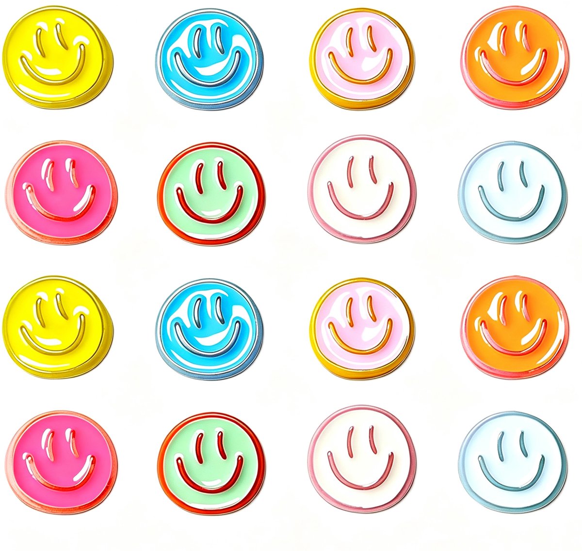 Kaiyaya - 16 Stuks Koelkastmagneten - Kleurrijk Rond Lachgezichtje - Decoratief Sterke Grip - Kleine Magneetjes Voor Koelkast Whiteboard Kantoor Multicolor 2,2 cm