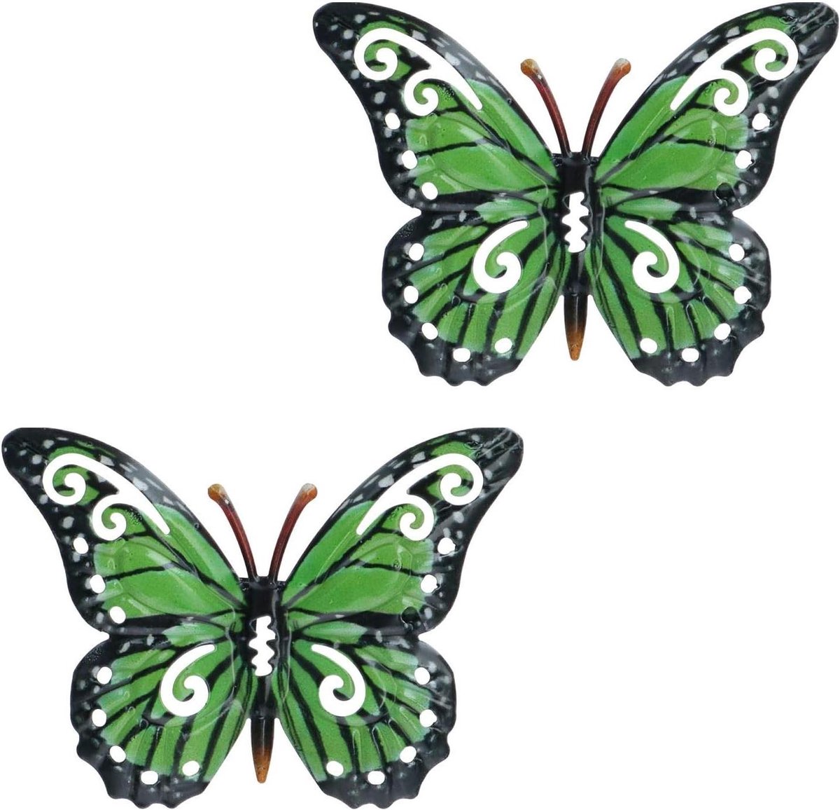 Metalen Vlinder Decoratie - Tuinornament - Muurdecoratie - Handgeschilderd - 11x85 cm - Groen