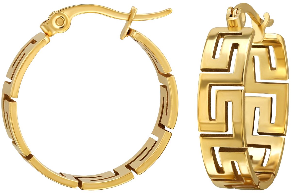 Joy Ibiza - oorbellen 20 mm - oorringen Grieks meander patroon - 6 x 20 mm - Franse sluiting - chirurgisch staal - ip/pvd gold plated