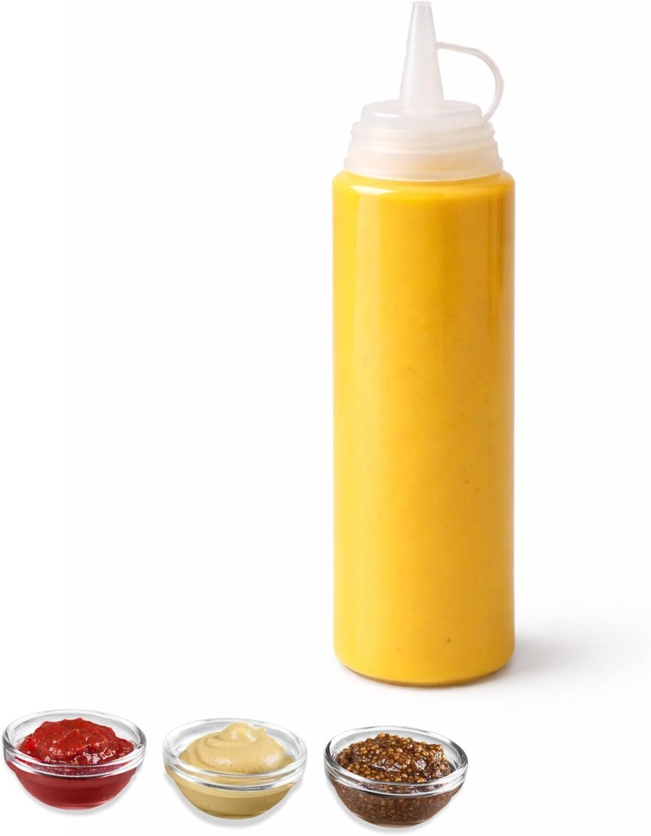 SnelShoppen - Doorzichtige Sauspot 200ml - Keukendispenser voor Ketchup, Mayonaise, Olie en Deeg - Perfect voor Feest, Camping en Keuken