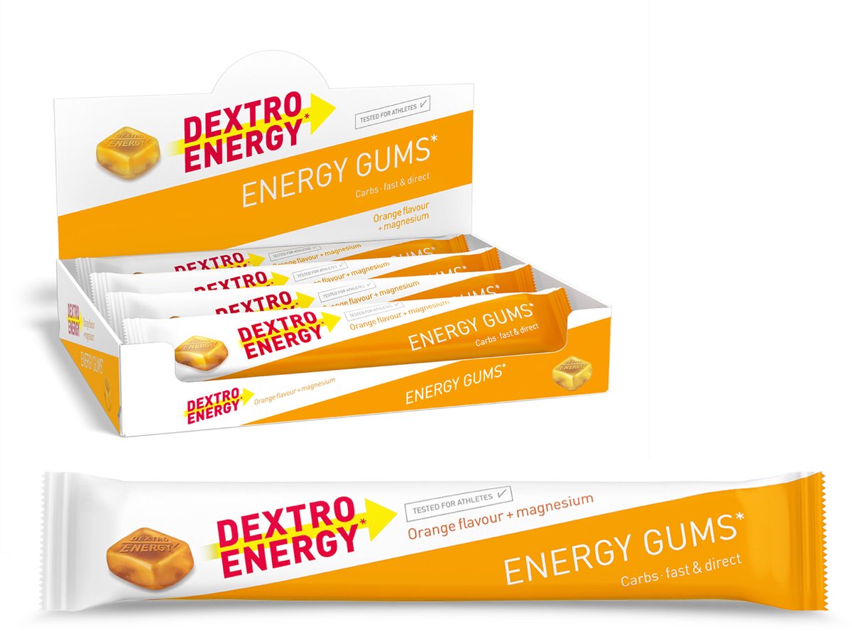 Dextro Energy Energie Gums - Sinaasappel + Magnesium Energie Bar - Vegan Energie Reep - 8 porties (8 x 45 gram)