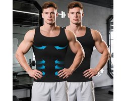 MEETYOO 2 Stuks Corrigerend hemd Sportvest Mouwloos Shapewear Hemd Buikcontrole Ademend Gym Onderhemd Zwart XXL