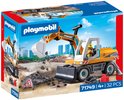 Playmobil graafmachine 71749 verpakking met een gele en witte graafmachine, mannetje met helm en een bouwplaats.