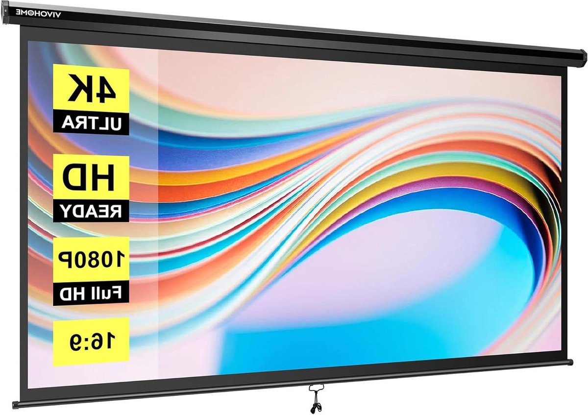 Projectiescherm Intrekbaar - Handmatig Filmscherm - Thuisbioscoop Creëren - Zelfsluitend Systeem - 80 inch Diagonaal - Wit