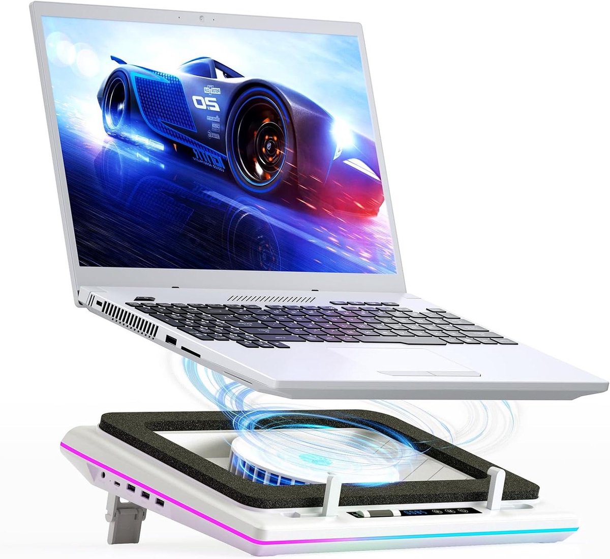 Laptop koelpad - Laptop ventilator - Oververhitting voorkomen - Krachtige turboventilator - Tot 48 cm - Wit