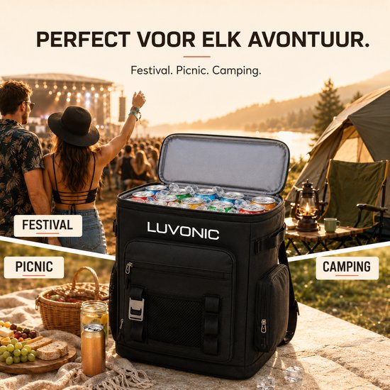 Luvonic® Koeltas Rugzak - 30 Liter Koelrugzak voor 48 Blikjes - Waterdicht & Lekvrij - Premium Koeltas voor Strand, Festival & Camping - Zwart van luvonic — afbeelding 5