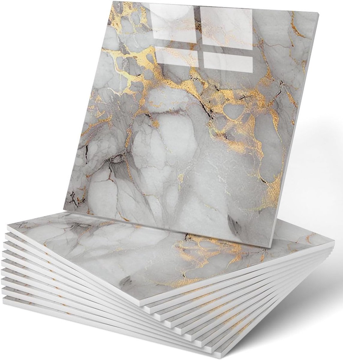 Zelfklevend Marmer Behang 20 Stuks - Waterdichte PVC Tegelstickers 11,8 x 11,8 Inch - Peel and Stick Wandstickers met Gouden Marmerlook voor Badkamer, Keuken en Woonkamer