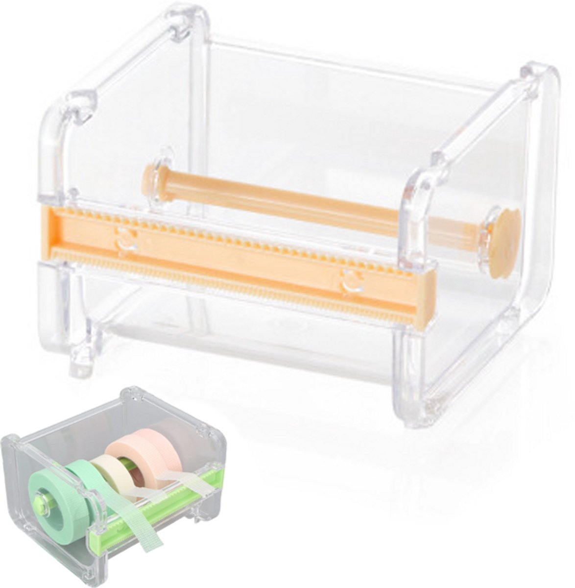 Tapedispenser - Tapehouder Rolhouder - Washi-Tapehouder Met Snijder - Tapedispenser Bureau - Kantoor Organisatie - Exclusief Tape - Geschikt Voor Maskingtape/Washi-Tape - 10.3 × 9.1 × 7.1 Cm - Geel